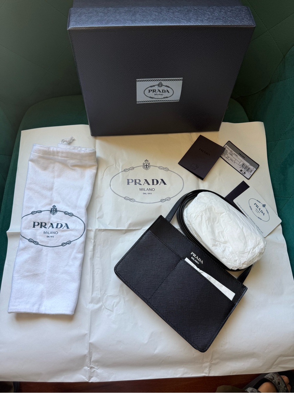 Prada Black Saffiano Leather Card Pouch Crossbody firm price